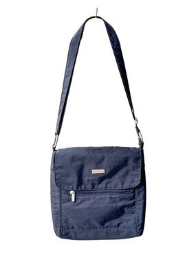 Baggalini Town Bagg Crossbody Bag Purse Vegan Black Nylon Tan Polyester Lining